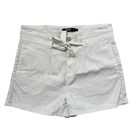 Hudson Pleated Paper Bag Waist Shorts Linen Blend Beige Womens Size 26 High Rise
